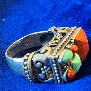 Turquoise and Coral ring